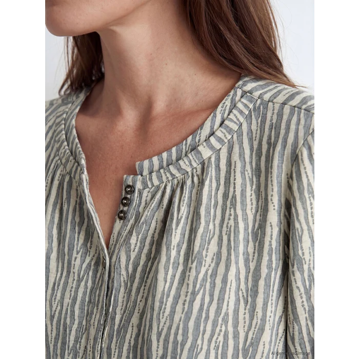 LCW Grace Gri Bisiklet Yaka Desenli Bluz