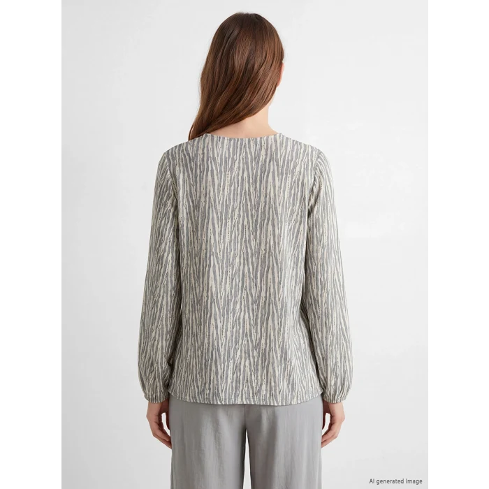 LCW Grace Gri Bisiklet Yaka Desenli Bluz