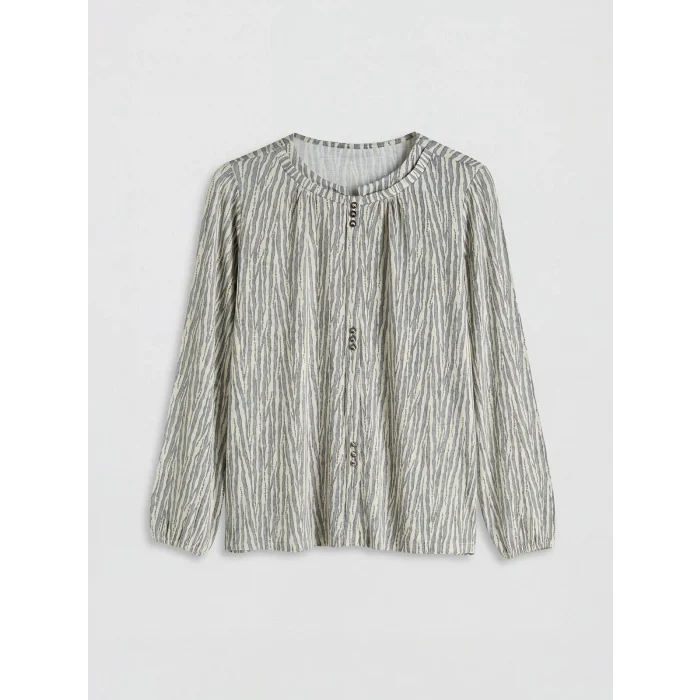 LCW Grace Gri Bisiklet Yaka Desenli Bluz