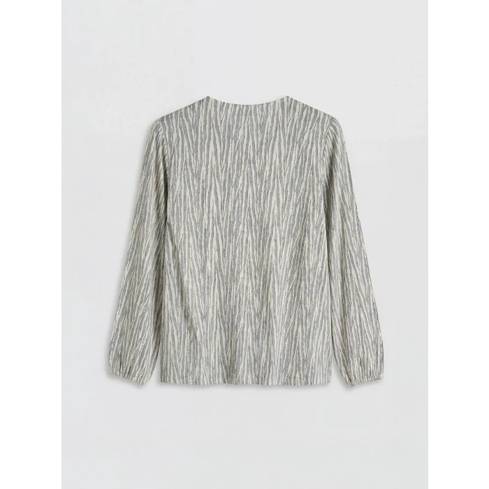 LCW Grace Gri Bisiklet Yaka Desenli Bluz