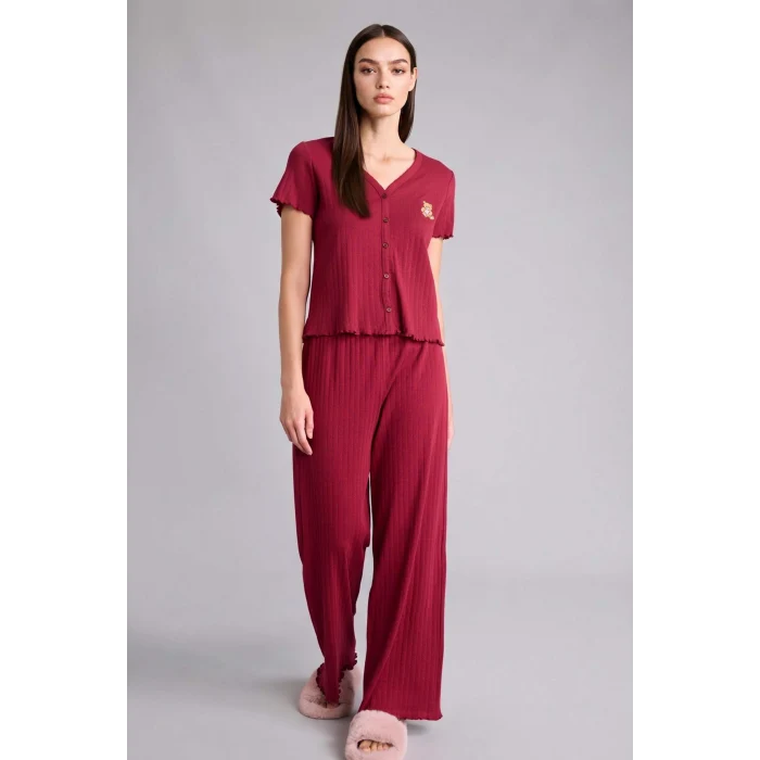 Defacto H3709AXBR205 Bordo Regular Fıt Kısa Kollu 2li Takım