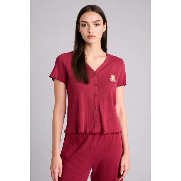 Defacto H3709AXBR205 Bordo Regular Fıt Kısa Kollu 2li Takım