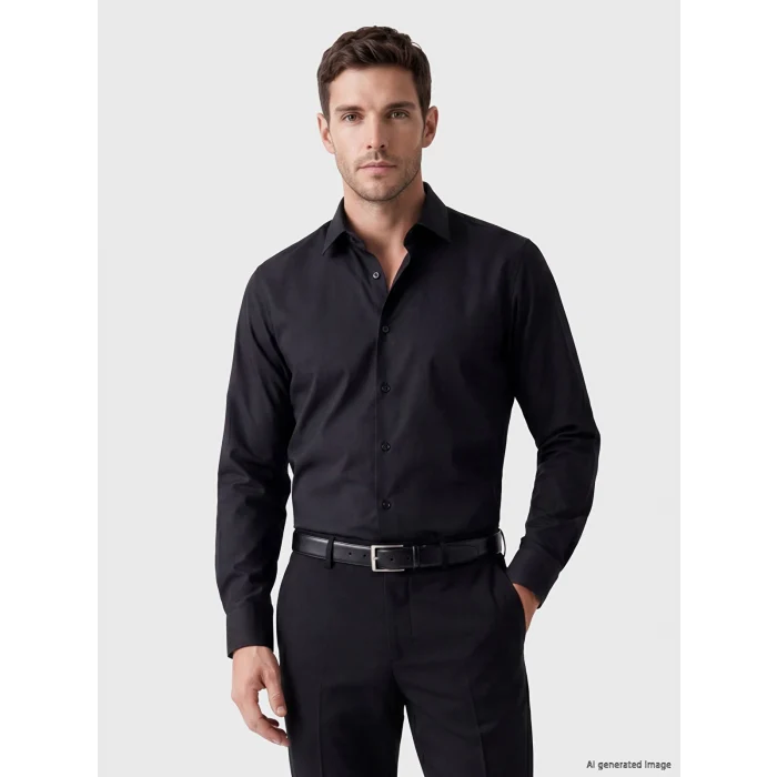 LCW BUSINESS Siyah Slim Fit Armürlü Erkek Gömlek