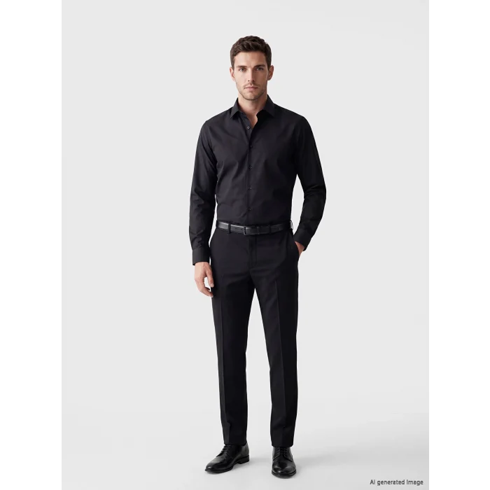 LCW BUSINESS Siyah Slim Fit Armürlü Erkek Gömlek