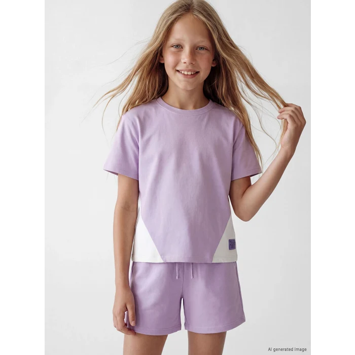 LCW Kids Lila Kız Çocuk Soft Touch Şortlu Takım