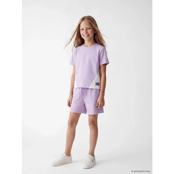 LCW Kids Lila Kız Çocuk Soft Touch Şortlu Takım