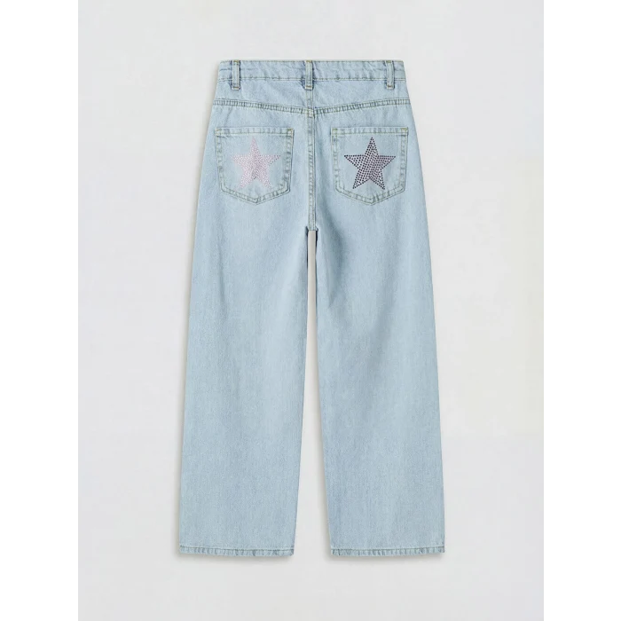 LCW Kids Mavi Wideleg Taş İşlemeli Kız Çocuk Jean Pantolon