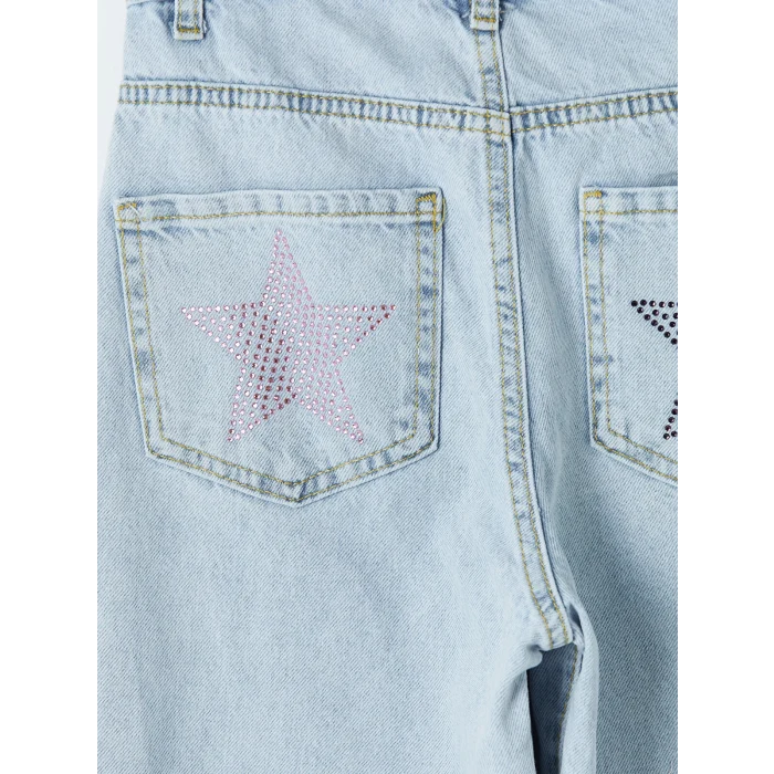 LCW Kids Mavi Wideleg Taş İşlemeli Kız Çocuk Jean Pantolon