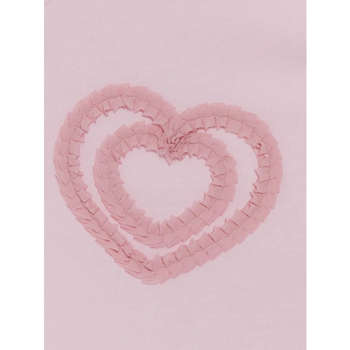 LCW Kids Pembe Bisiklet Yaka Nakışlı Kız Çocuk Tişört