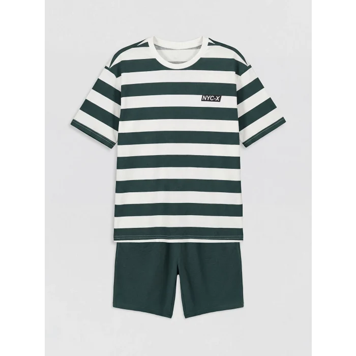 LCW Kids Yeşil Çizgili Erkek Çocuk Şortlu Takım