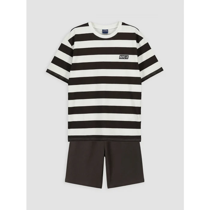 LCW Kids Kahverengi NYC Baskılı Erkek Çocuk Şortlu Takım