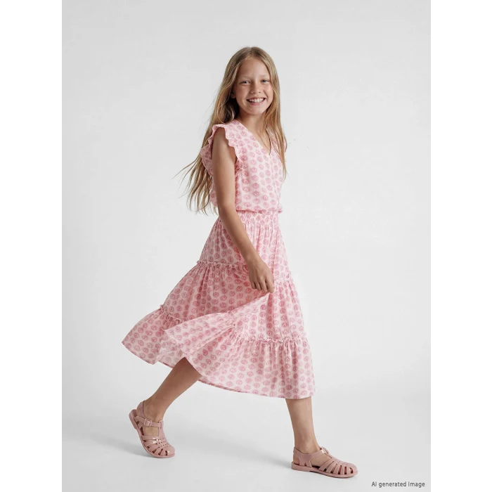 LCW Kids Pembe Beli Lastikli Desenli Katlı Kız Çocuk Etek