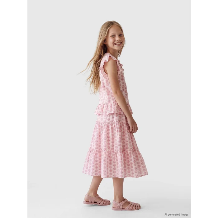 LCW Kids Pembe Beli Lastikli Desenli Katlı Kız Çocuk Etek
