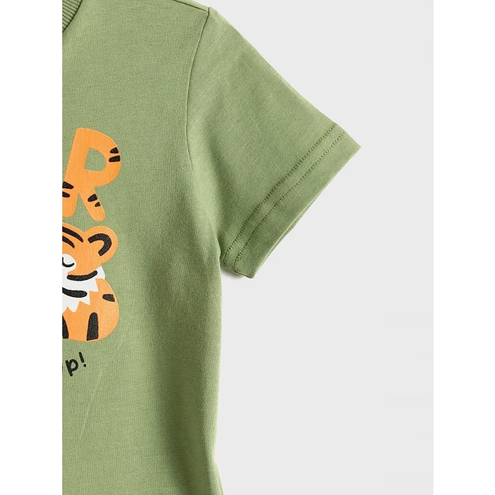 LCW Kids Yeşil Bisiklet Yaka Kısa Kollu Baskılı Erkek Bebek Tişört
