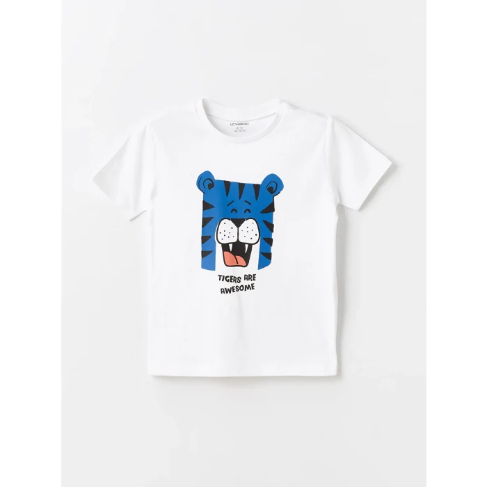 LCW Kids Beyaz Bisiklet Yaka Kısa Kollu Erkek Bebek Tişört