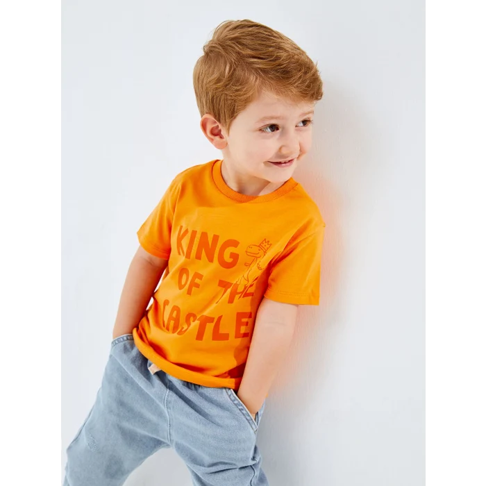 LCW Kids Turuncu Bisiklet Yaka Kısa Kollu Erkek Bebek Tişört