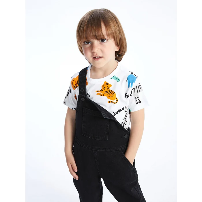 LCW Kids Beyaz Bisiklet Yaka Kısa Kollu Baskılı Erkek Bebek Tişört