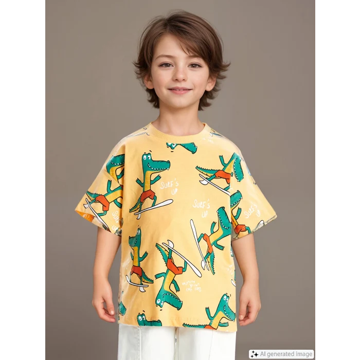 LCW Kids Turuncu Bisiklet Yaka Kısa Kollu Erkek Bebek Tişört