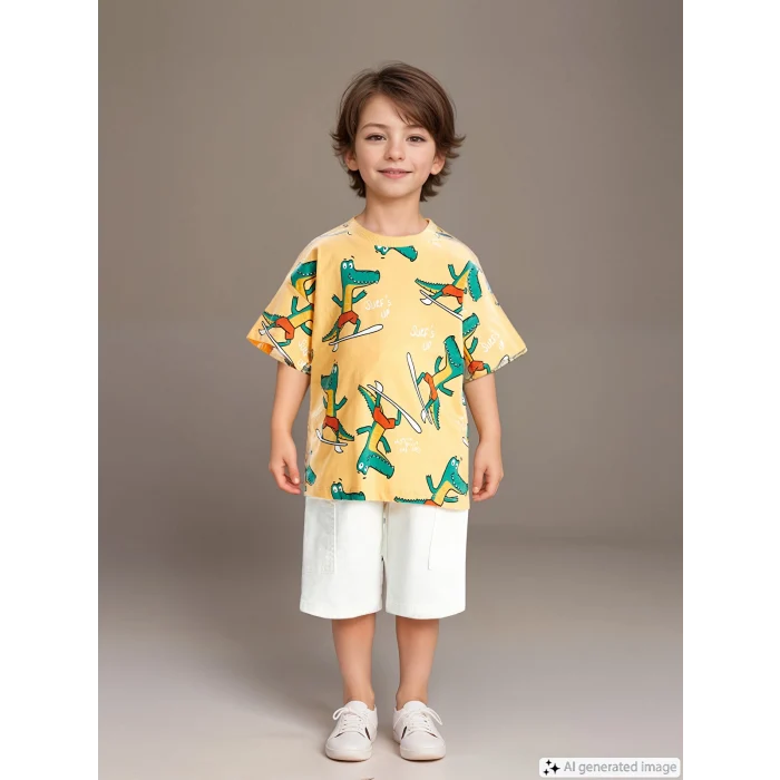LCW Kids Turuncu Bisiklet Yaka Kısa Kollu Erkek Bebek Tişört