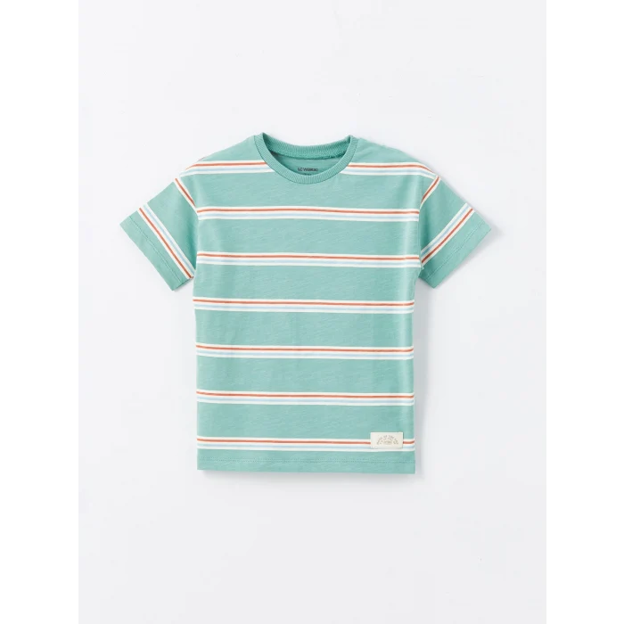 LCW Kids Yeşil Bisiklet Yaka Çizgili Erkek Bebek Tişört