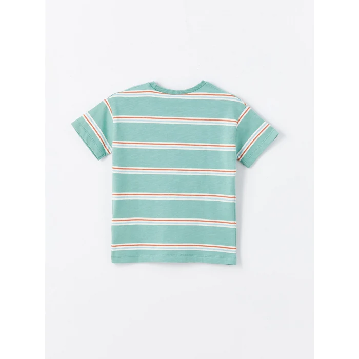 LCW Kids Yeşil Bisiklet Yaka Çizgili Erkek Bebek Tişört