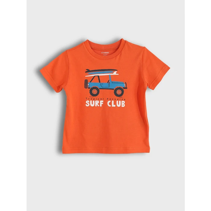 LCW Kids Turuncu Bisiklet Yaka Kısa Kollu Erkek Çocuk Tişört