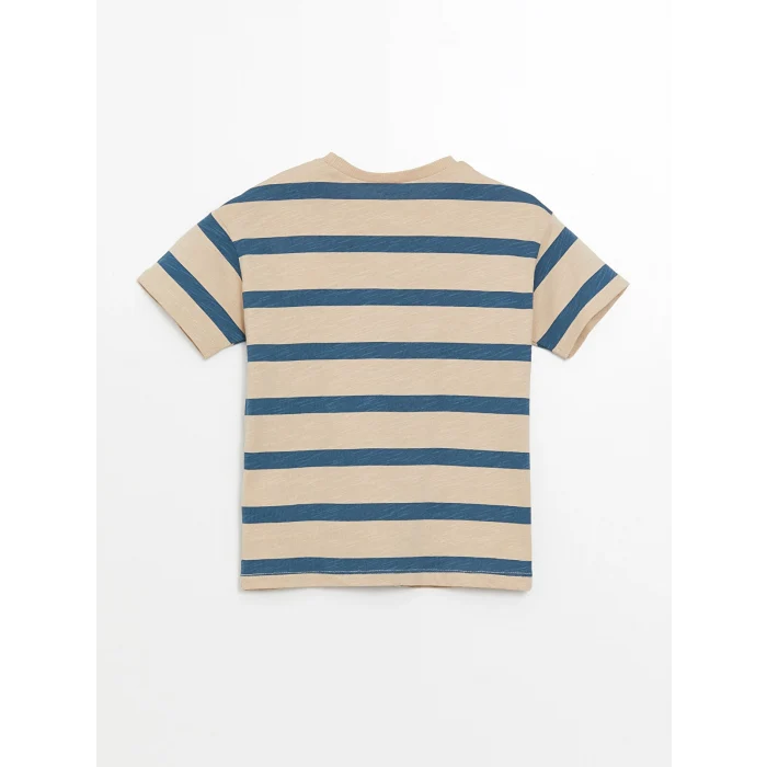 LCW Kids Bej Bisiklet Yaka Çizgili Erkek Bebek Tişört