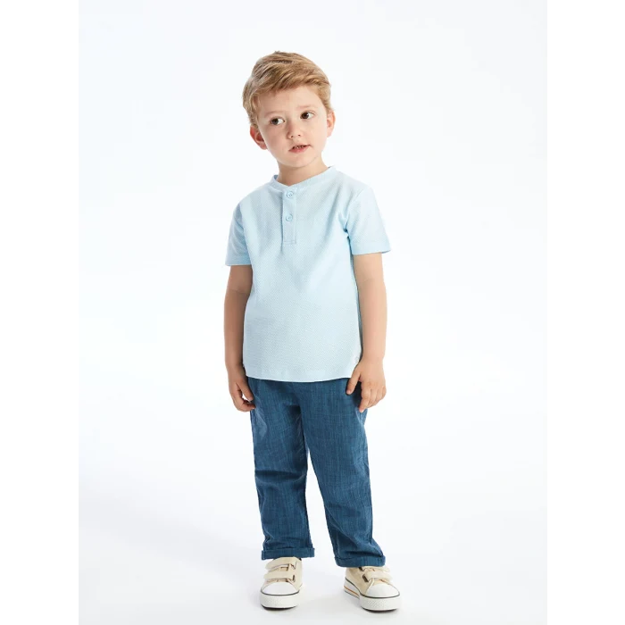 LCW Kids Mavi Hakim Yaka Kısa Kollu Basic Erkek Bebek Tişört