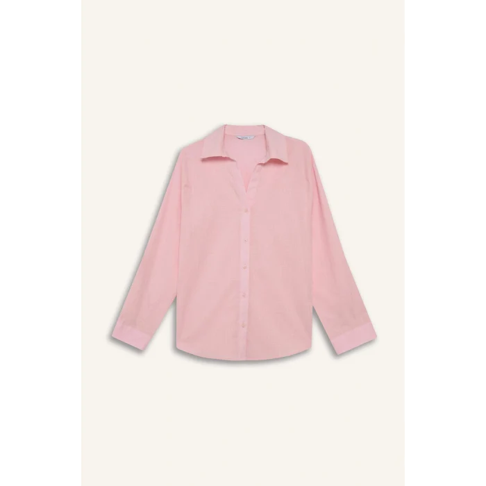 Defacto H1546AXPN633 Pembe Regular Fıt Uzun Kollu Gömlek