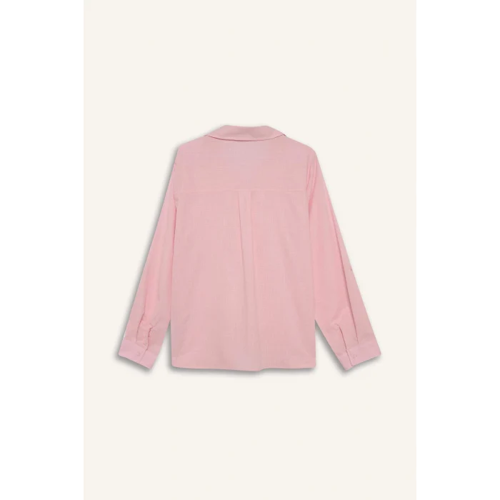 Defacto H1546AXPN633 Pembe Regular Fıt Uzun Kollu Gömlek