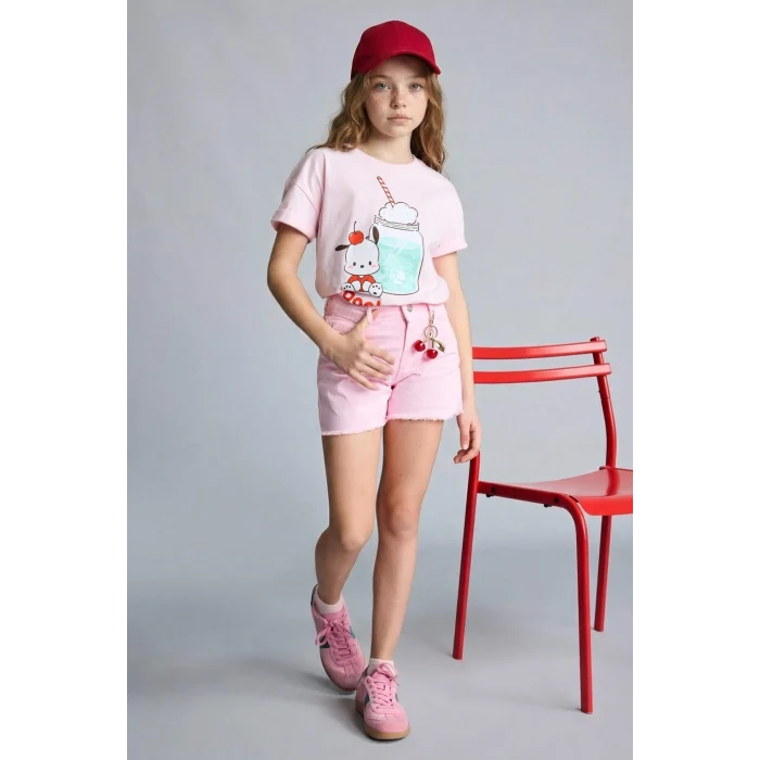 Defacto H3474A8PN343 Pembe Pochacco Relax Fıt Bisiklet Yaka Kısa Kollu Tişört Kız Çocuk