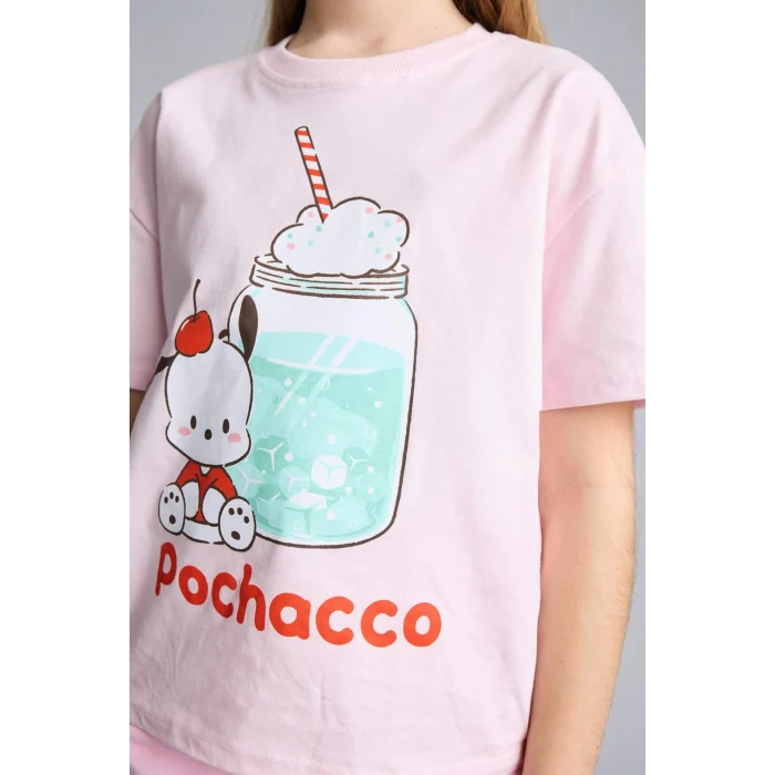 Defacto H3474A8PN343 Pembe Pochacco Relax Fıt Bisiklet Yaka Kısa Kollu Tişört Kız Çocuk
