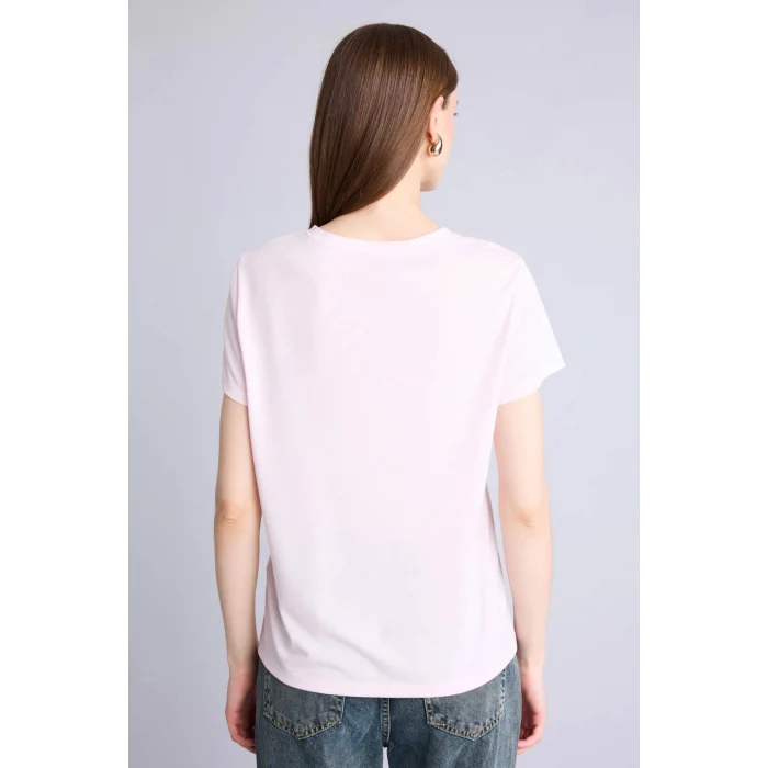 Defacto H7610AXPN671 Pembe Regular Fıt Bisiklet Yaka Floral Kısa Kollu Tişört