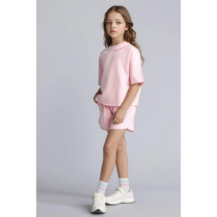 Defacto H5745A8PN186 Pembe Sweatshirt Kumaşı 2li Takım Kız Çocuk