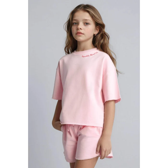 Defacto H5745A8PN186 Pembe Sweatshirt Kumaşı 2li Takım Kız Çocuk