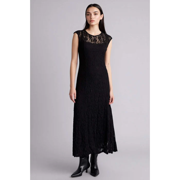 Defacto F8114AXBK81 Siyah Fıtted Dantel Maxi Elbise