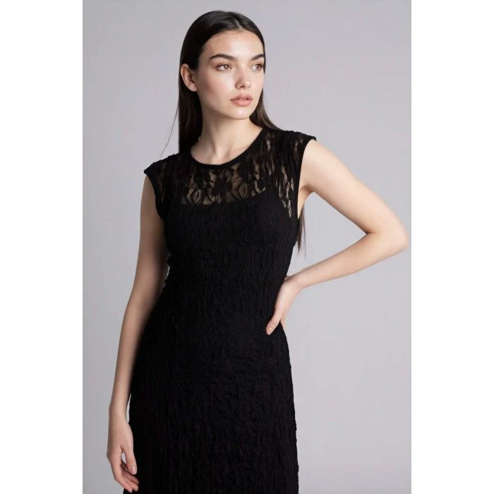 Defacto F8114AXBK81 Siyah Fıtted Dantel Maxi Elbise