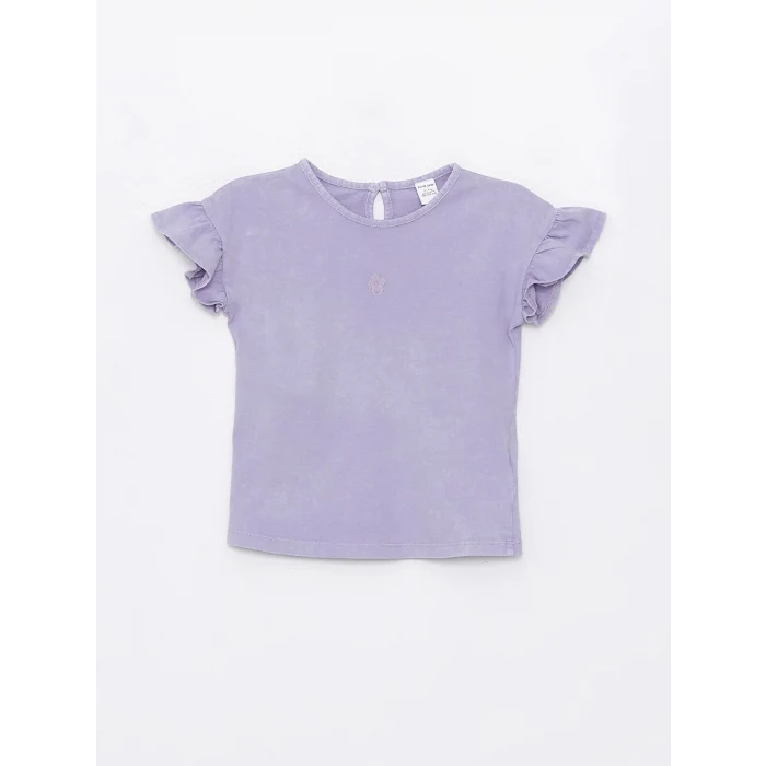 LCW Kids Lila Bisiklet Yaka Nakışlı Kız Bebek Tişört