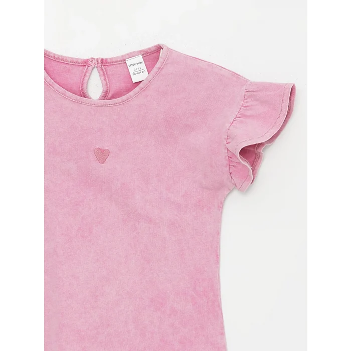 LCW Kids Pembe Bisiklet Yaka Nakışlı Kız Bebek Tişört