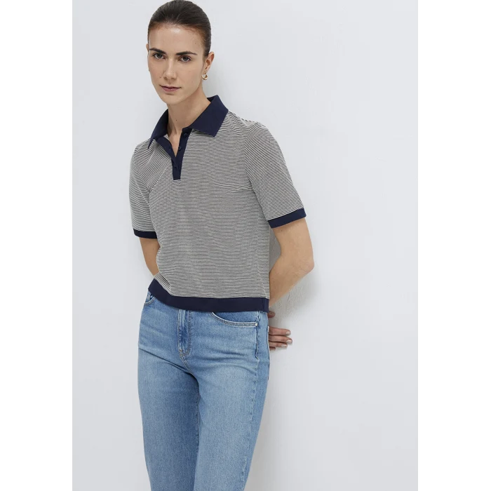 Mavi 1614310-86625 Çizgili Lacivert Polo Tişört