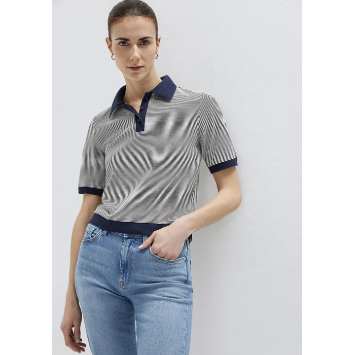 Mavi 1614310-86625 Çizgili Lacivert Polo Tişört