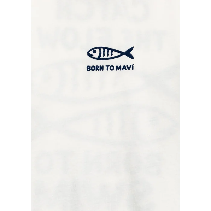 Mavi 7610438-70057 Balık Baskılı Ekru Tişört
