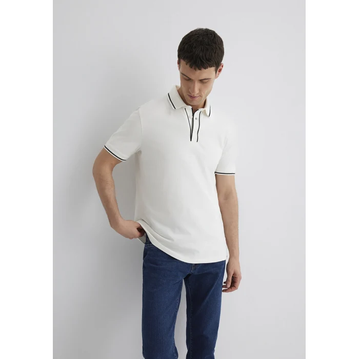 Mavi 0612648-70057 Yaka Detaylı Beyaz Polo Tişört