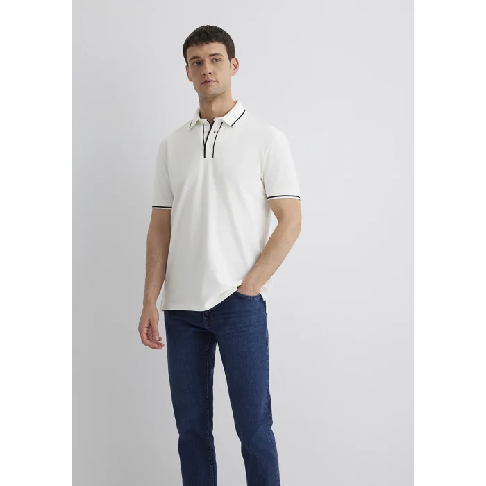 Mavi 0612648-70057 Yaka Detaylı Beyaz Polo Tişört