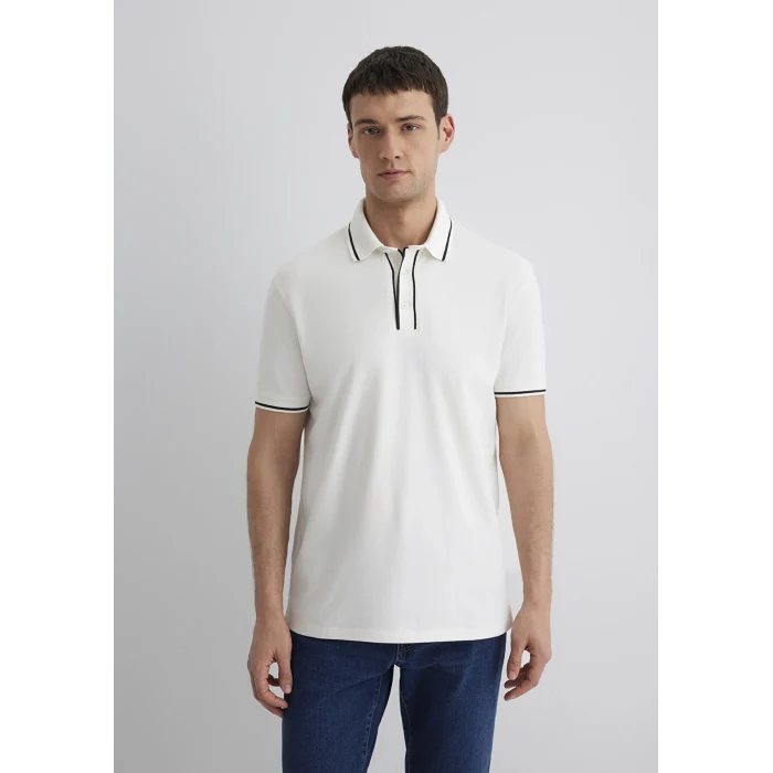Mavi 0612648-70057 Yaka Detaylı Beyaz Polo Tişört