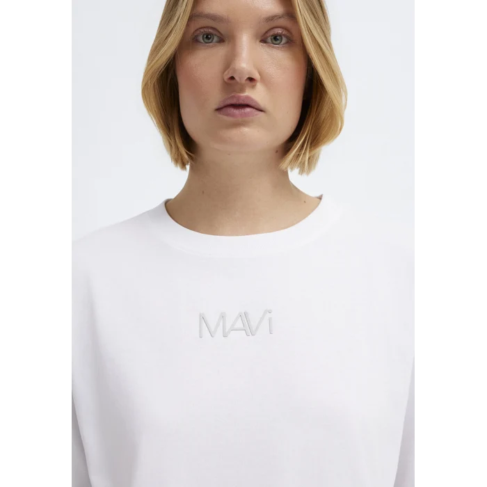 Mavi 1613884-620 Mavi Logo Baskılı Beyaz Tişört