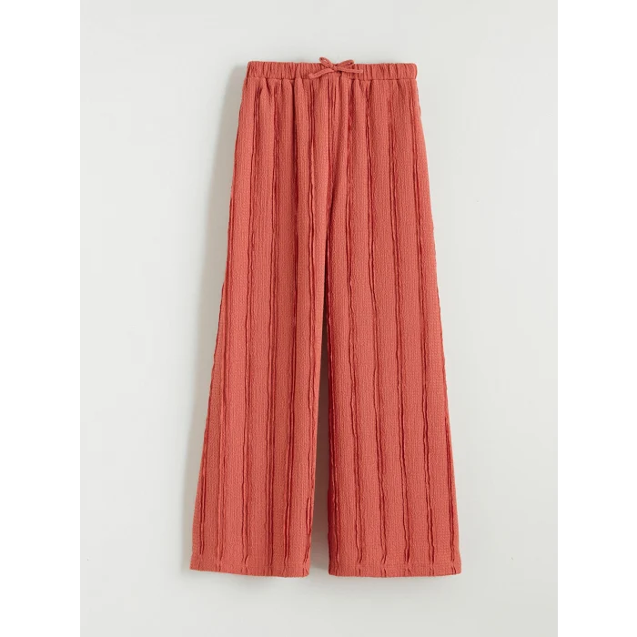 LCW Kids Pembe Kız Çocuk Geniş Paça Dokulu Pantolon