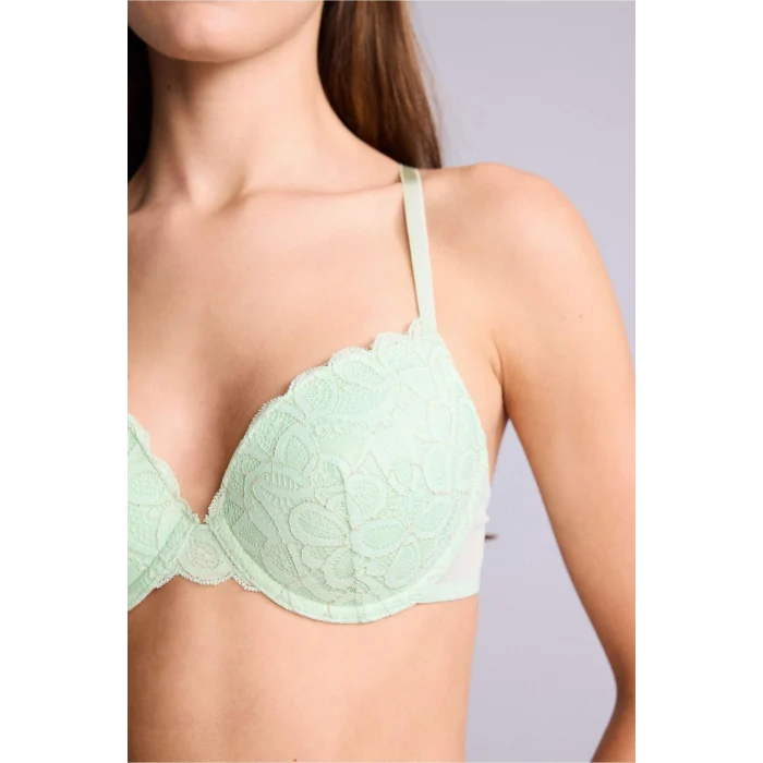 Defacto H3228AXGN1139 Yeşil Dantelli Kaplı Pedli Balenli Tişört Bra