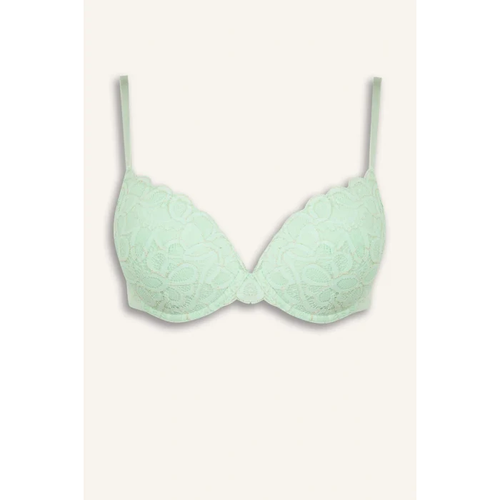 Defacto H3228AXGN1139 Yeşil Dantelli Kaplı Pedli Balenli Tişört Bra