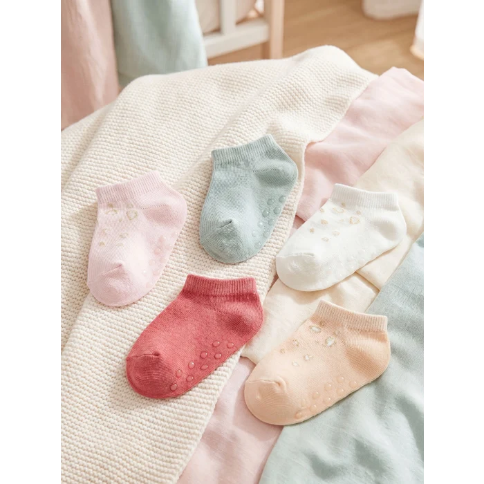 LCW baby Pembe Desenli Kız Bebek Patik Çorap 5li